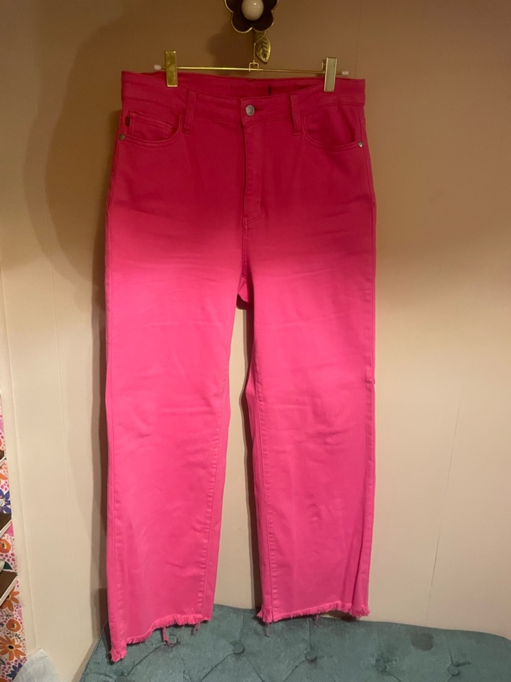 Hot Pink High-Waist Straight Leg Jeans